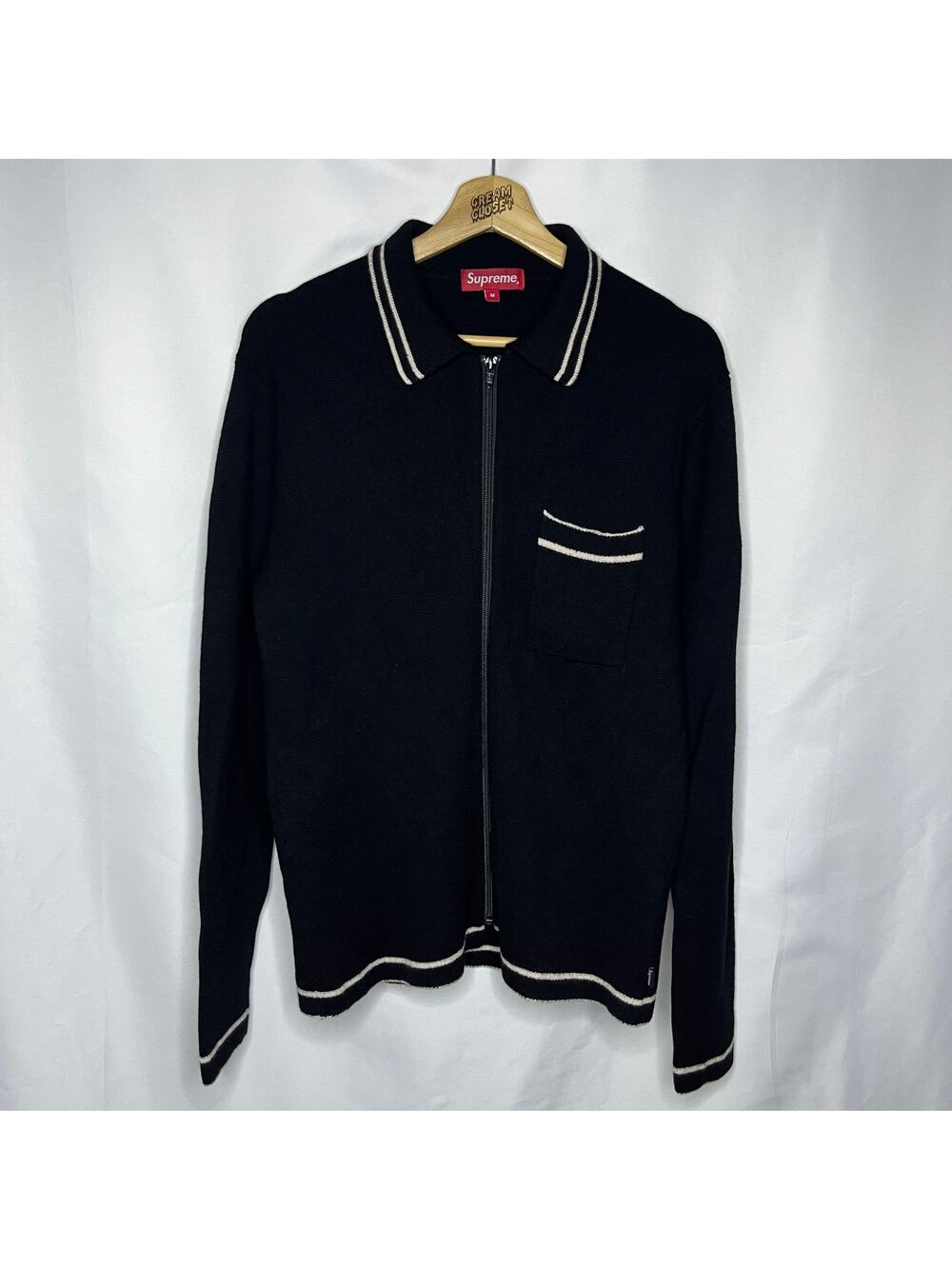 FW13 2013 Supreme NYC Zip Up Long Sleeve Polo Sweater in Black M